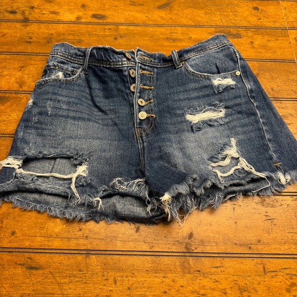 KanCan Pants - KanCan Distressed Denim‎ Shorts Women Size 29 Button Fly Ripped Frayed Hem
